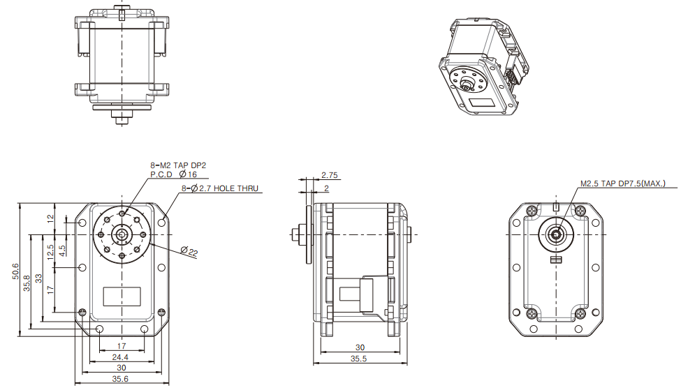 Dimensions du servomoteur RX-28